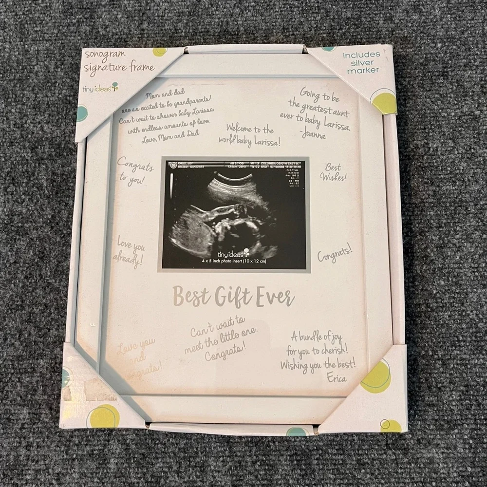 Tiny Ideas Sonogram Signature Frame White Baby Ultrasound Keepsake with Marker